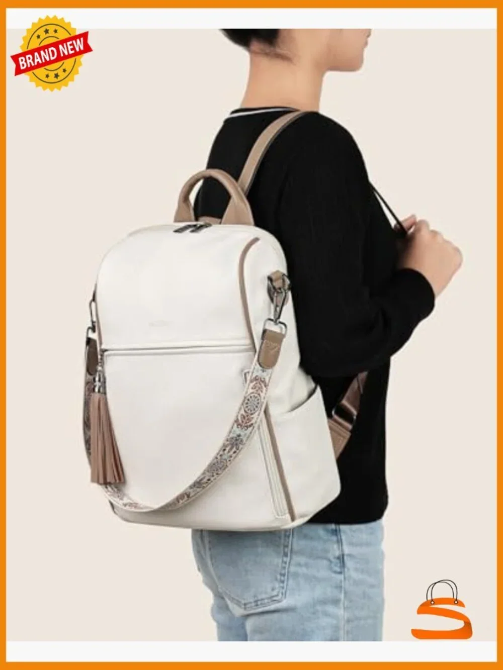 Faux Leather Convertible Backpack Purse with Tassel 12 Pockets Travel Work